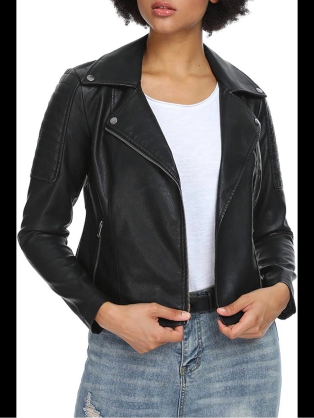 Women's Black Faux Leather Moto Jacket - Sleek Biker Style